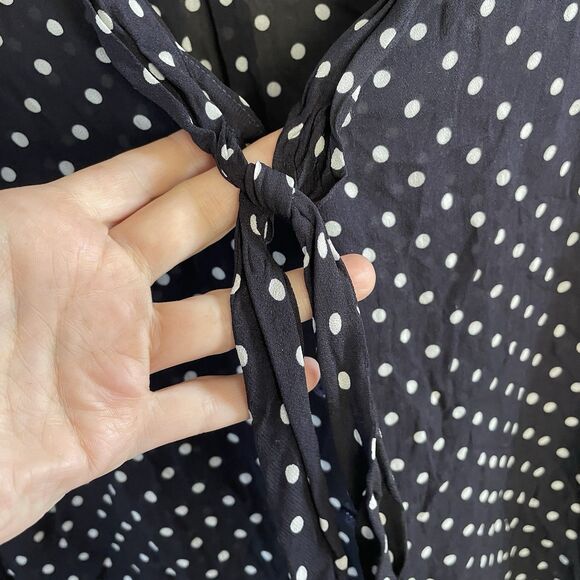 Gerard Darel Blouse 34 US Small Navy White Polka Fit Bow neck tie Button Up - Picture 4 of 13